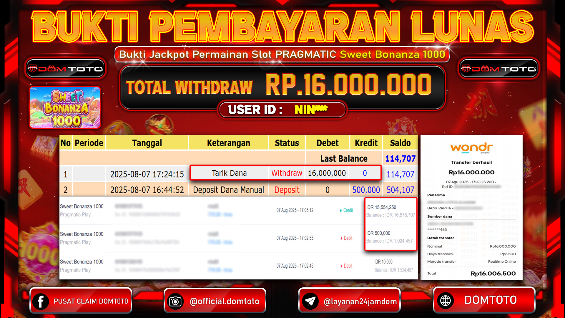 JACKPOT SLOT SWEET BONANZA 1000 07 AGUSTUS  2025